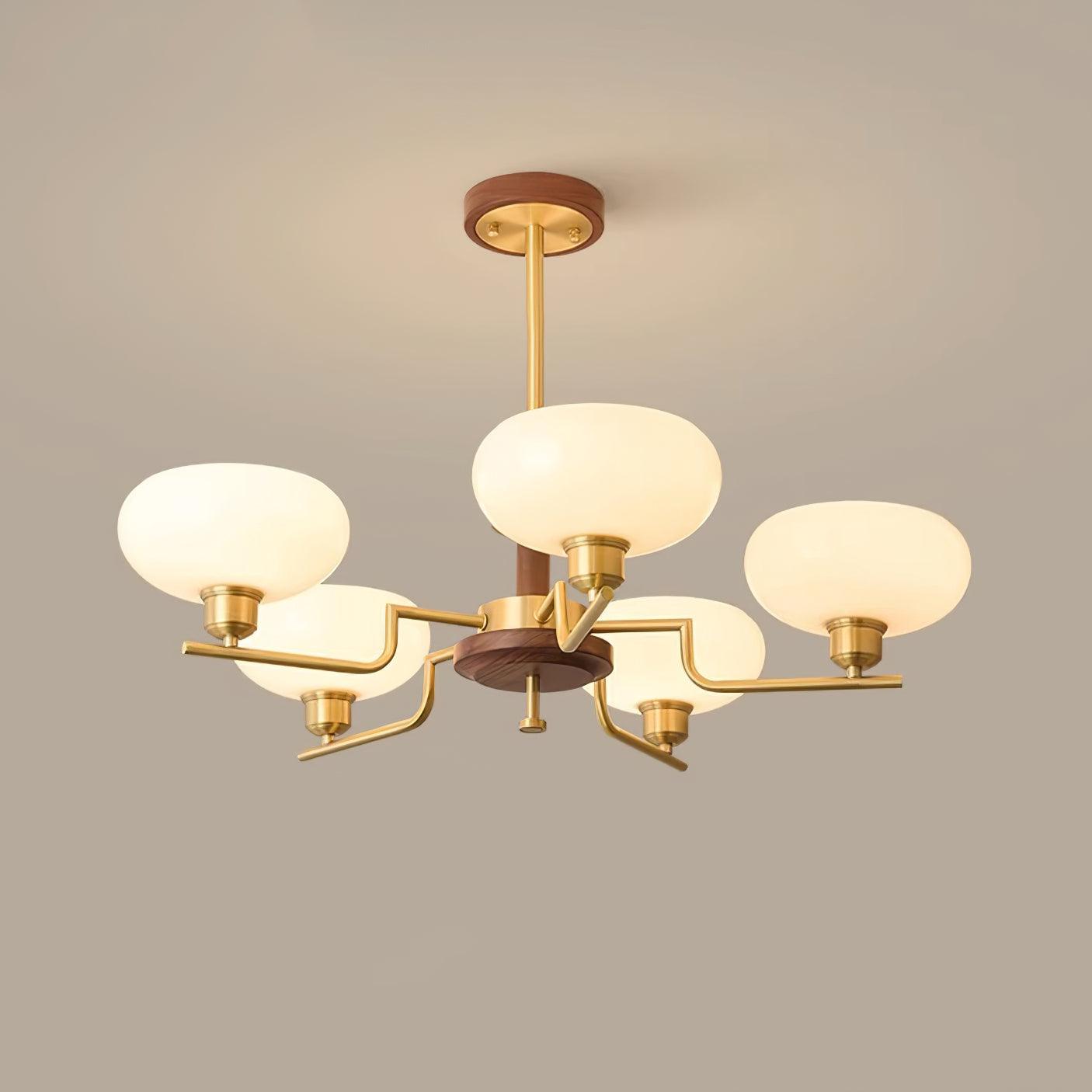 Chandelier Wood & Brass Frame Glass Shades Medieval Ambience - Letslighting