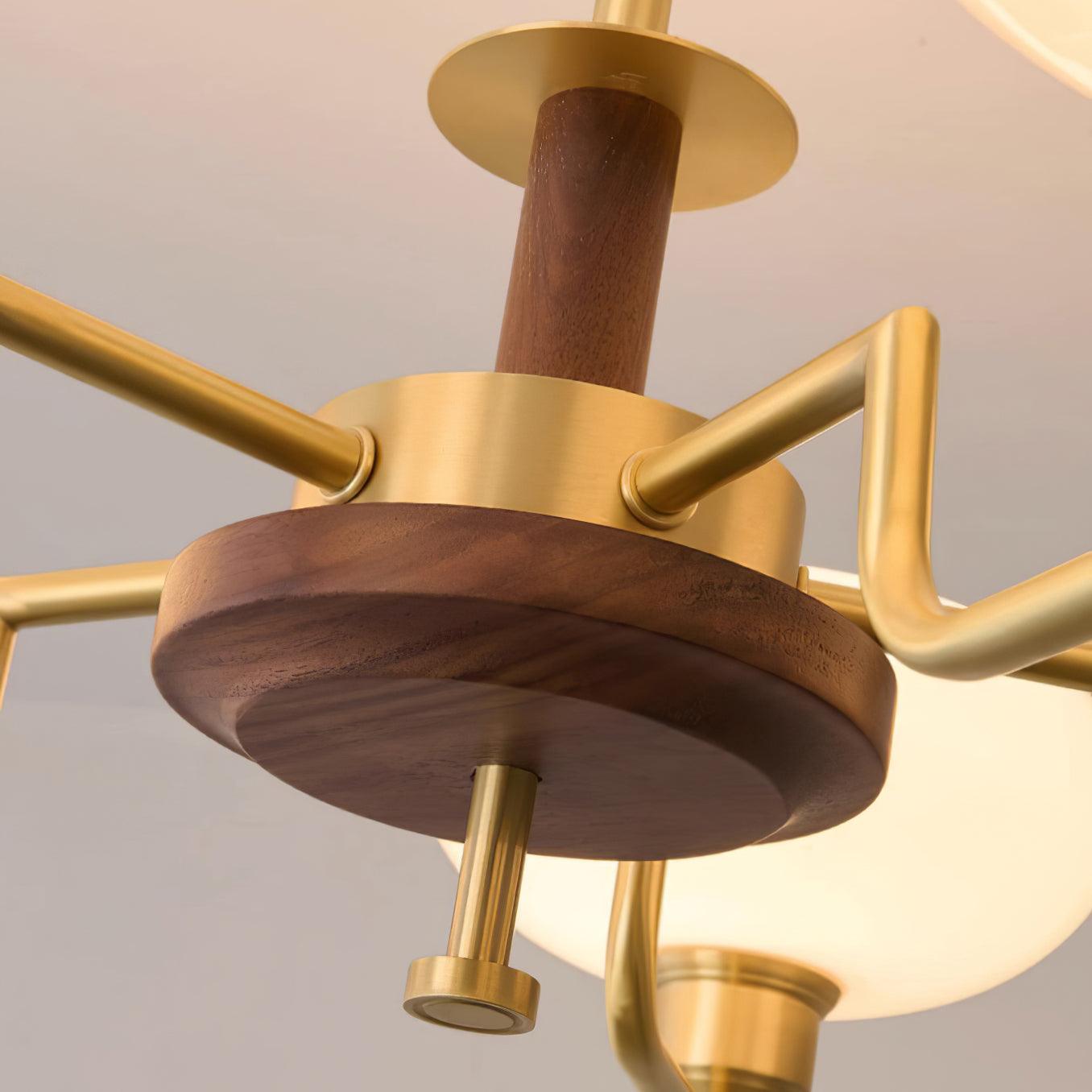 Chandelier Wood & Brass Frame Glass Shades Medieval Ambience - Letslighting