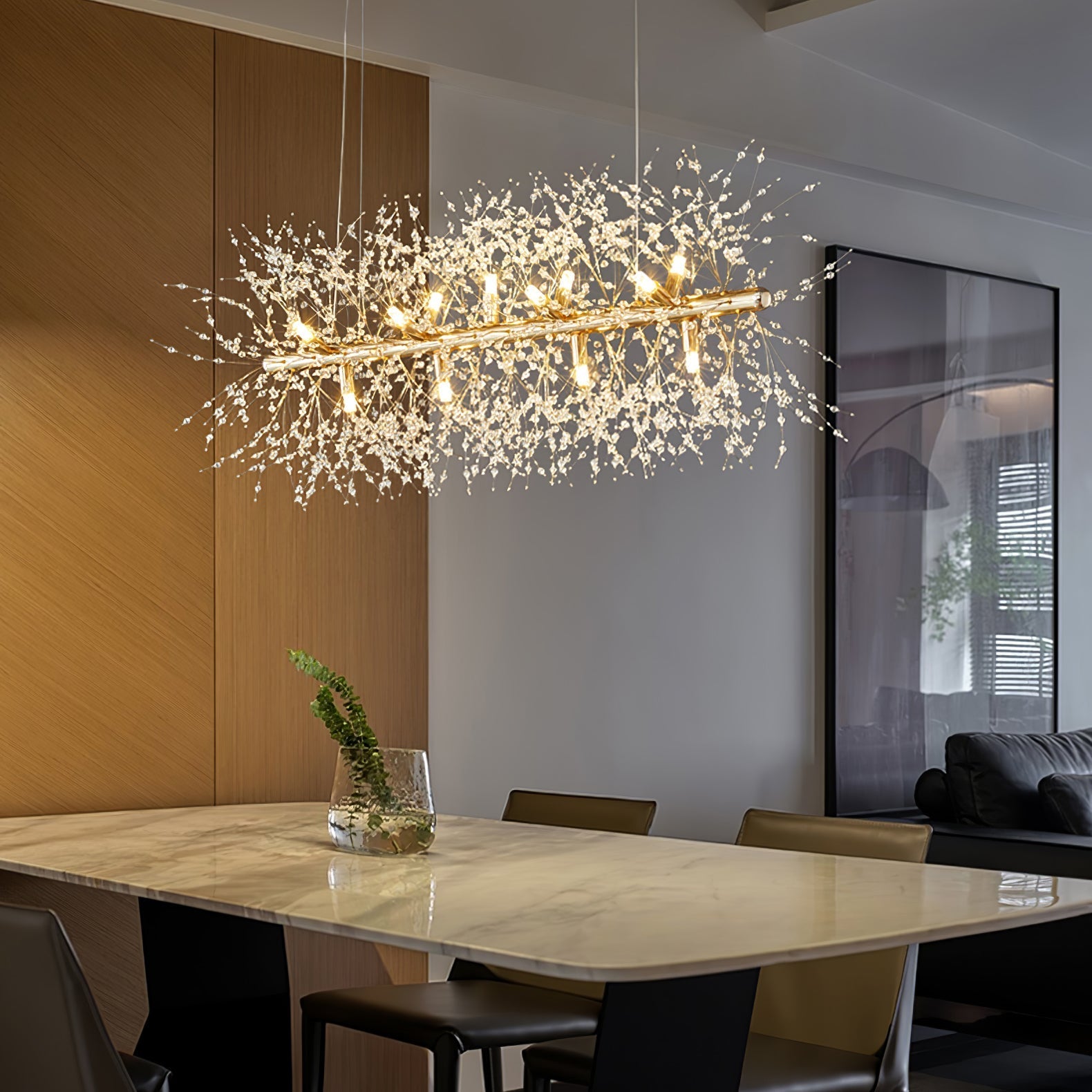 Lustra Chandelier Brass Linear Crystal Branch - Letslighting