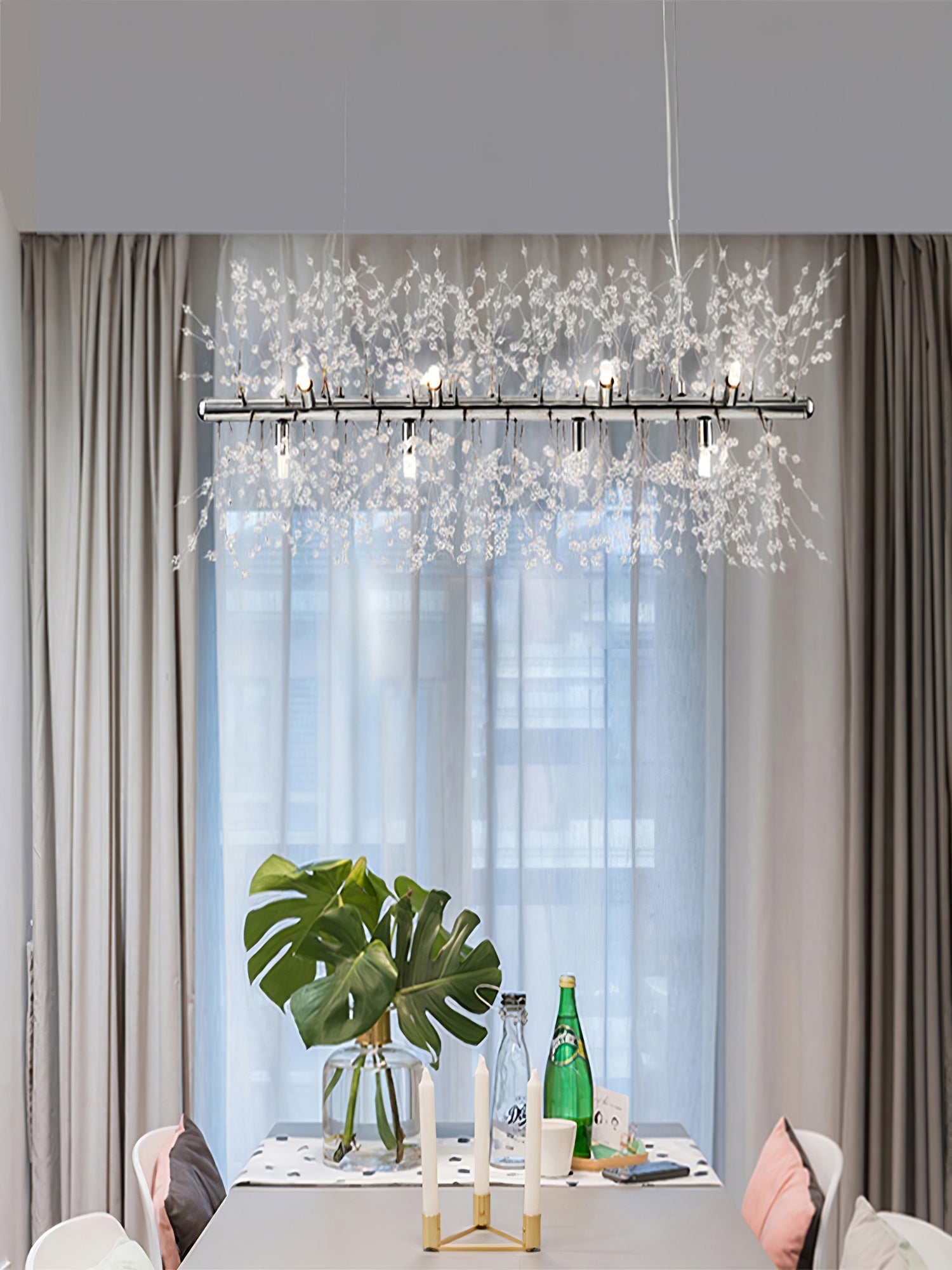 Lustra Chandelier Brass Linear Crystal Branch - Letslighting
