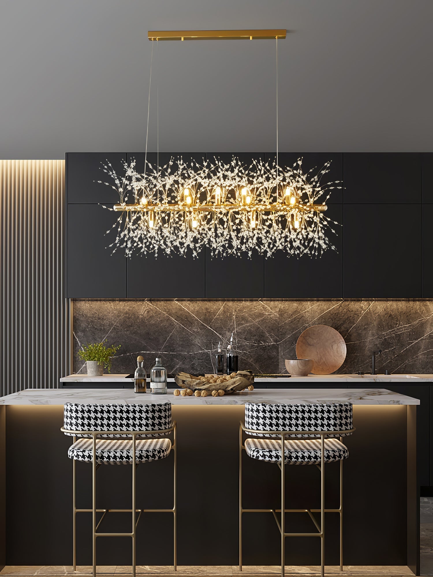 Lustra Chandelier Brass Linear Crystal Branch - Letslighting