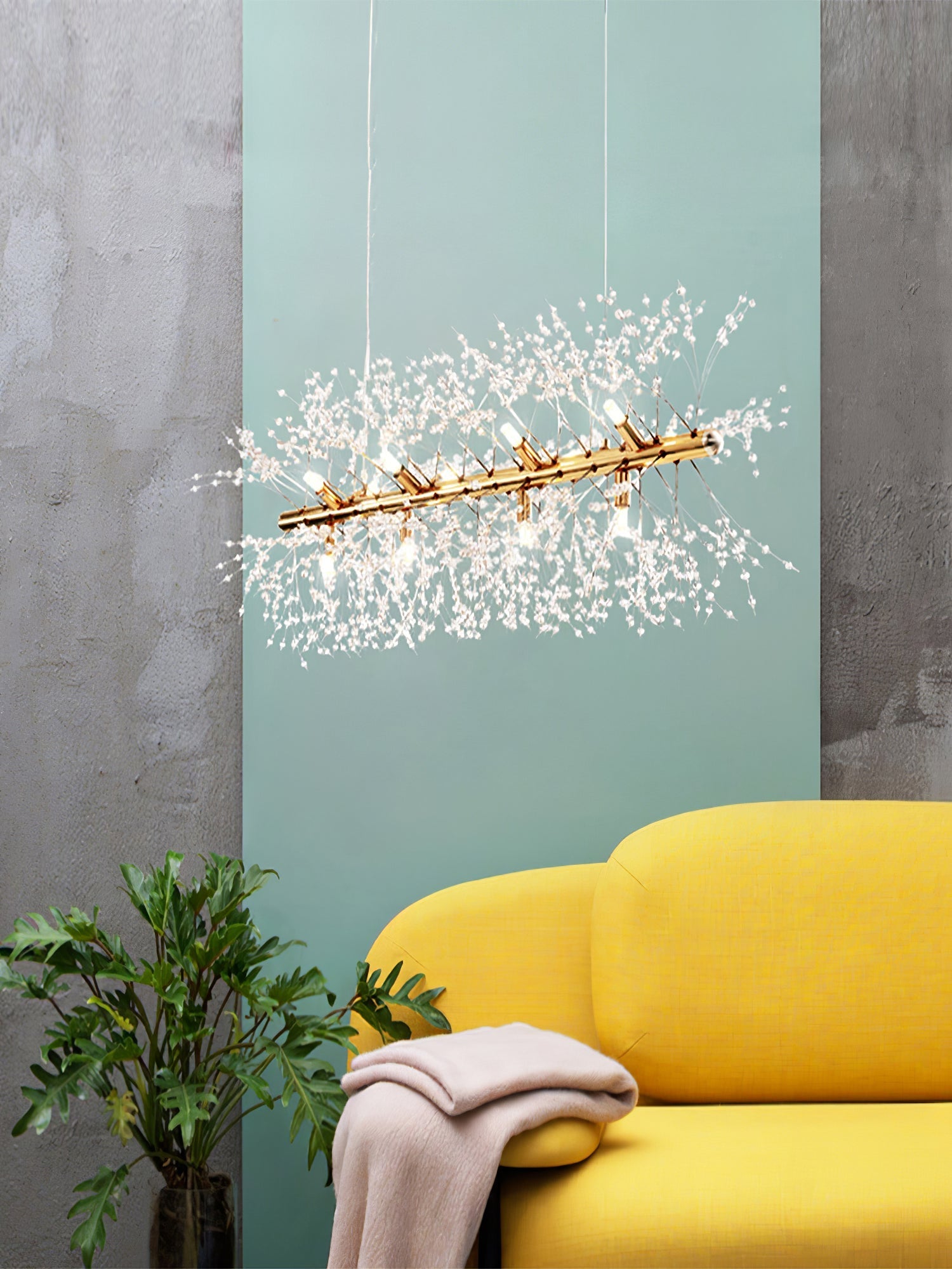 Lustra Chandelier Brass Linear Crystal Branch - Letslighting