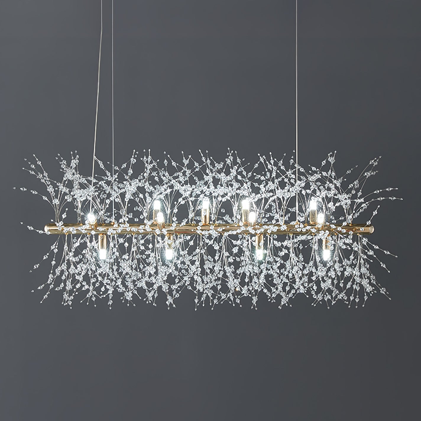 Lustra Chandelier Brass Linear Crystal Branch - Letslighting