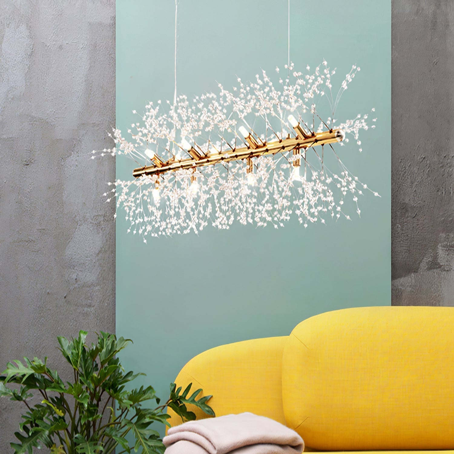 Lustra Chandelier Brass Linear Crystal Branch - Letslighting