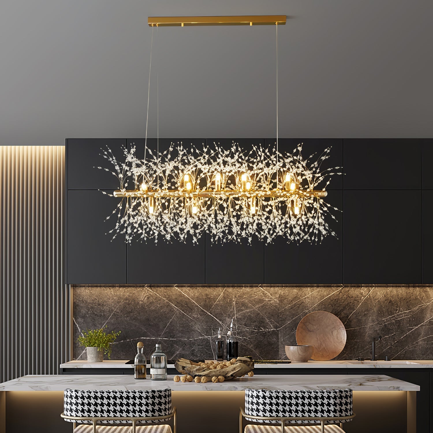 Lustra Chandelier Brass Linear Crystal Branch - Letslighting