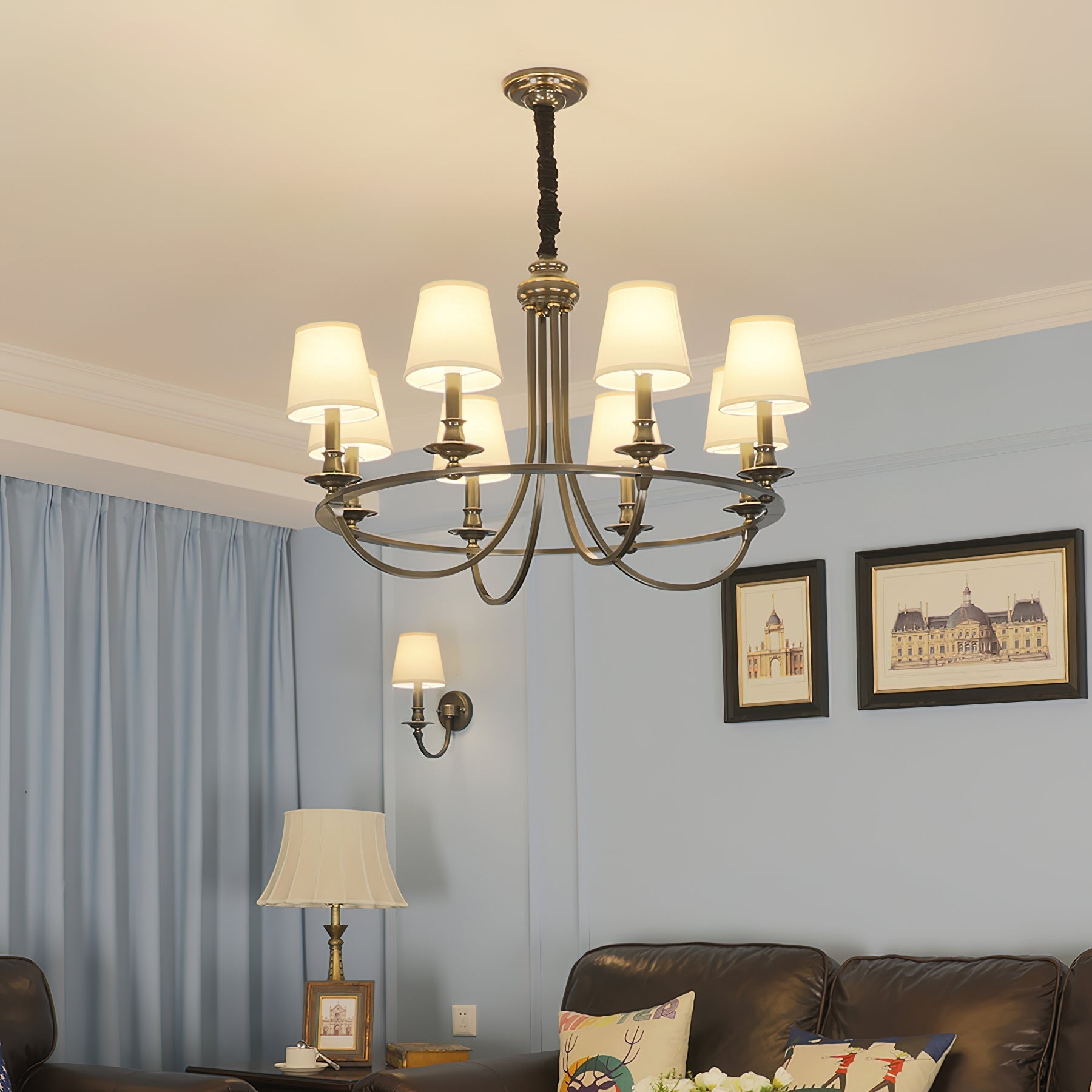 Plume Vintage Elegance Brass Fabric Chandelier - Letslighting