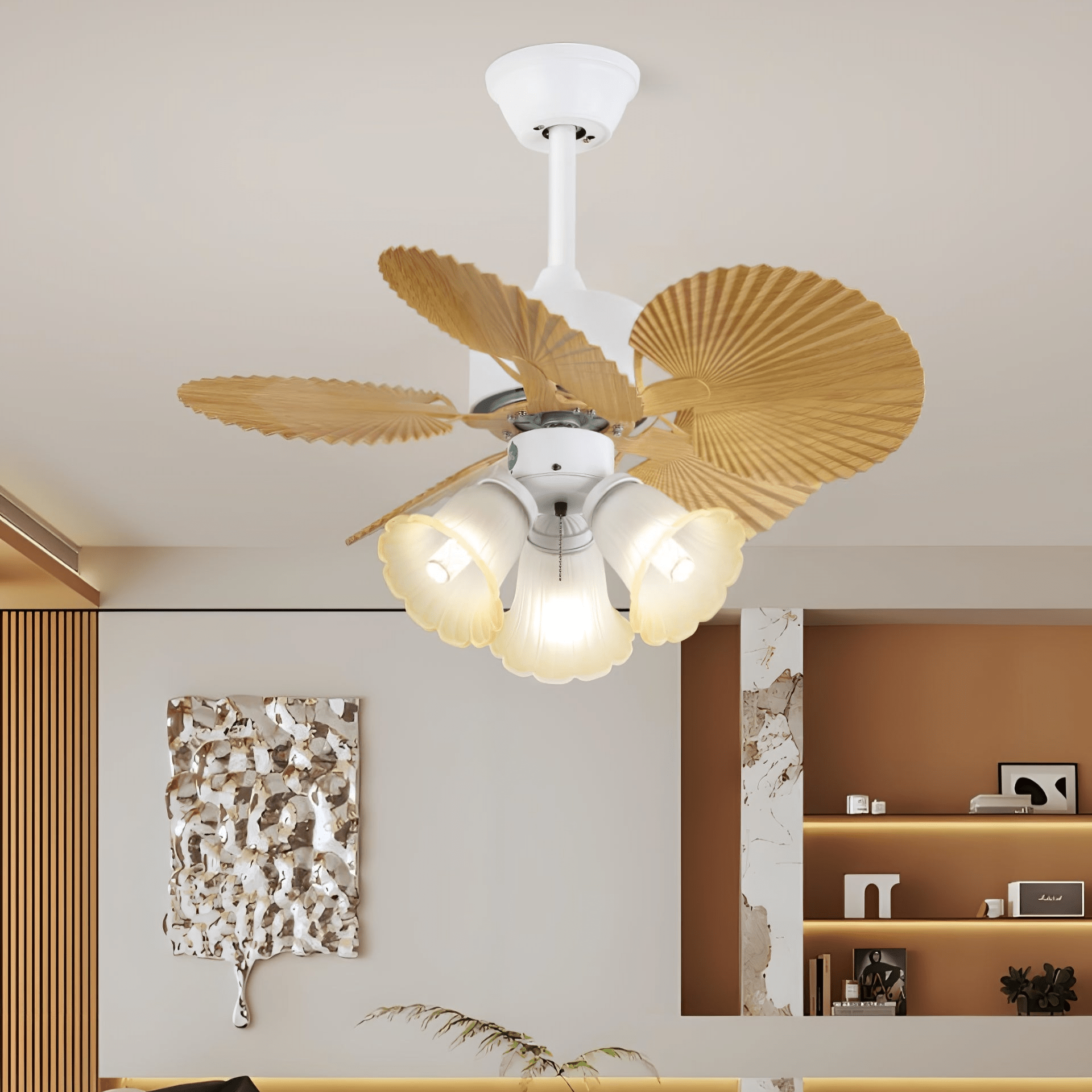 Aurelia Vintage Wood Glass Ceiling Fan Light - Letslighting