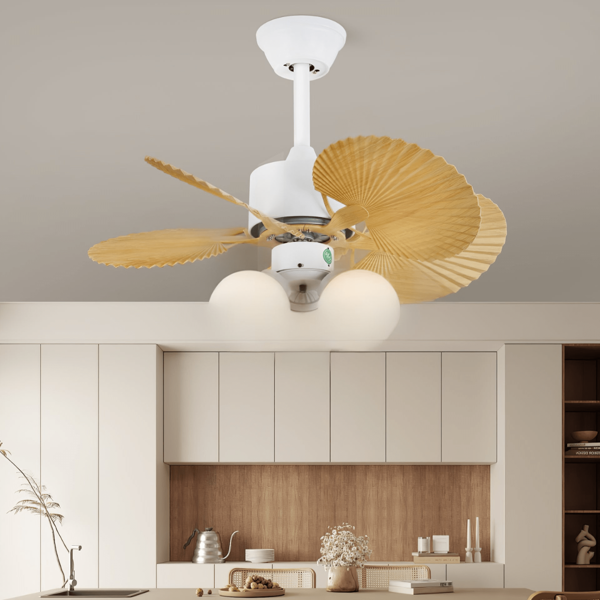 Aurelia Vintage Wood Glass Ceiling Fan Light - Letslighting