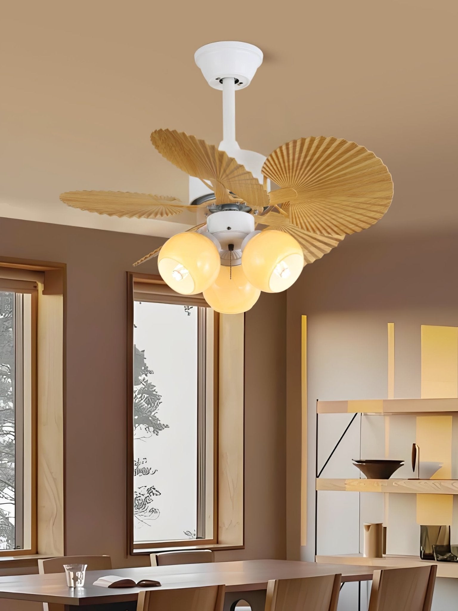 Aurelia Vintage Wood Glass Ceiling Fan Light - Letslighting