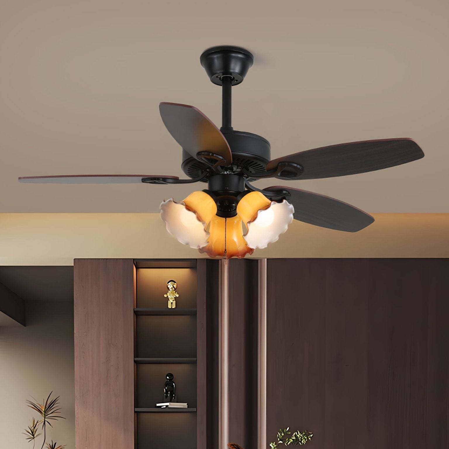 Calviera Vintage Wood Glass Ceiling Fan Light - Letslighting