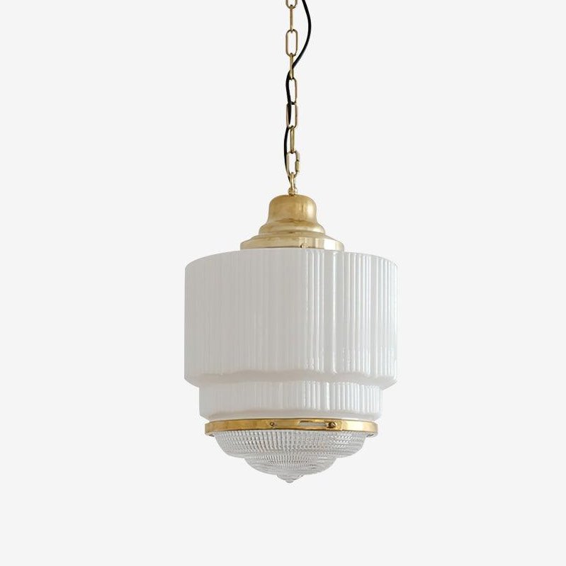 Lustra Pendant Light Brass Glass Ribbed - Letslighting