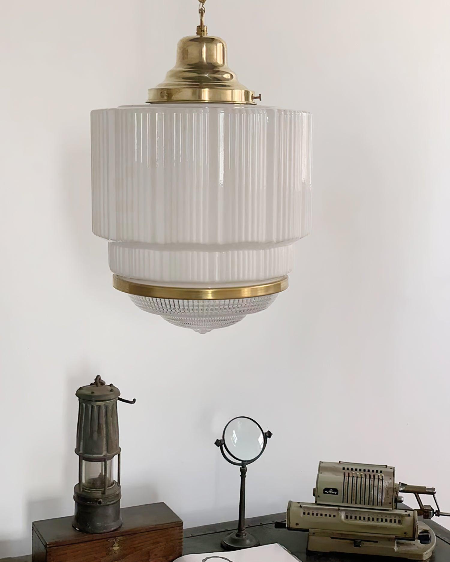 Lustra Pendant Light Brass Glass Ribbed - Letslighting