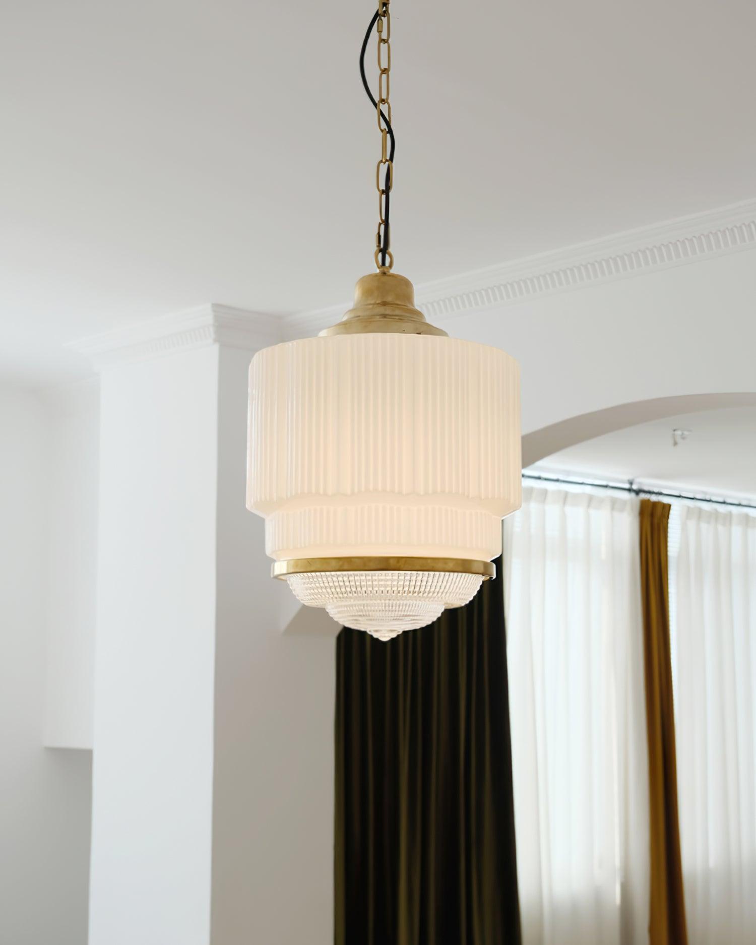 Lustra Pendant Light Brass Glass Ribbed - Letslighting