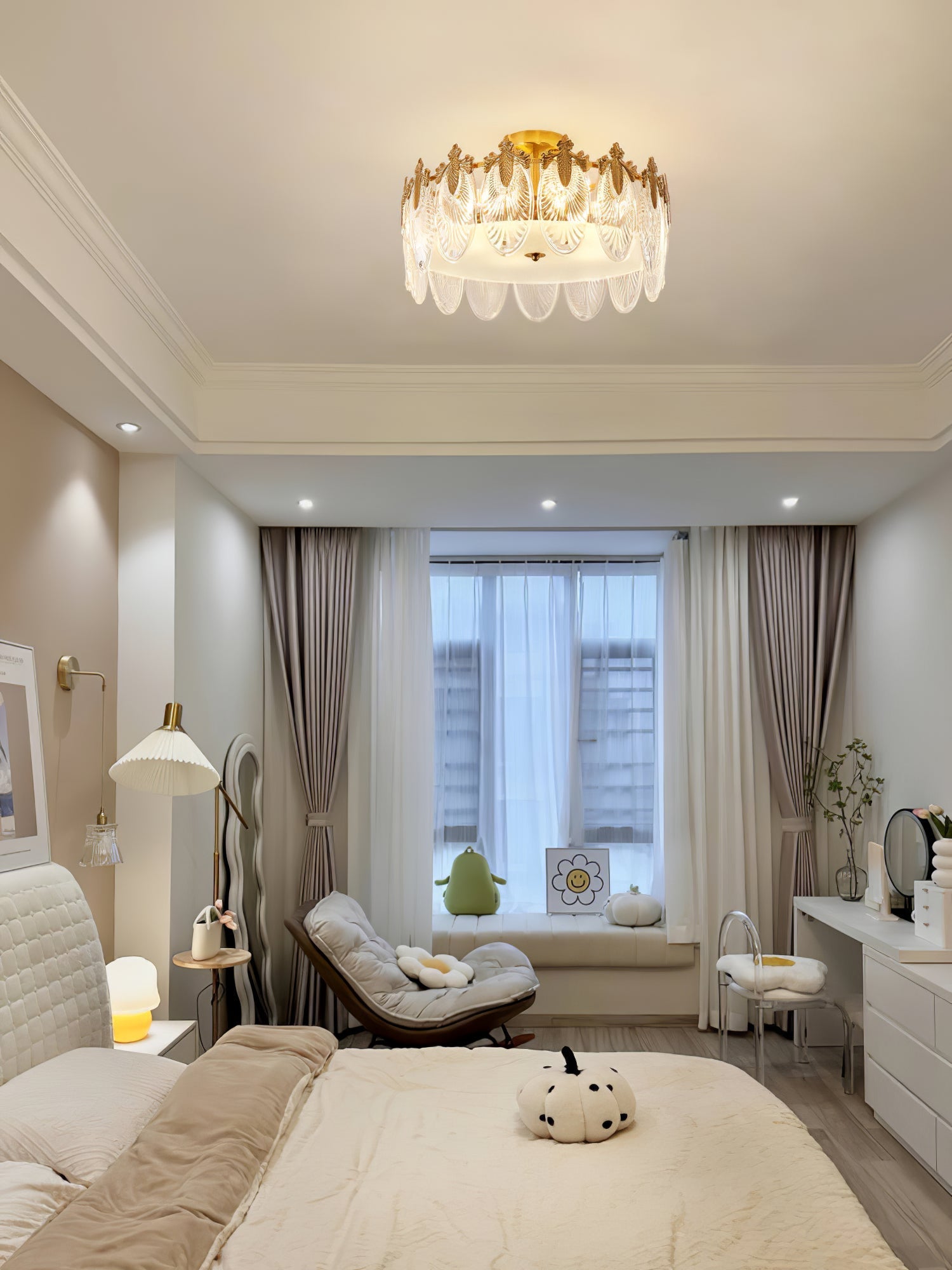 Lustra Chandelier Glass Petals Gold Frame Round - Letslighting