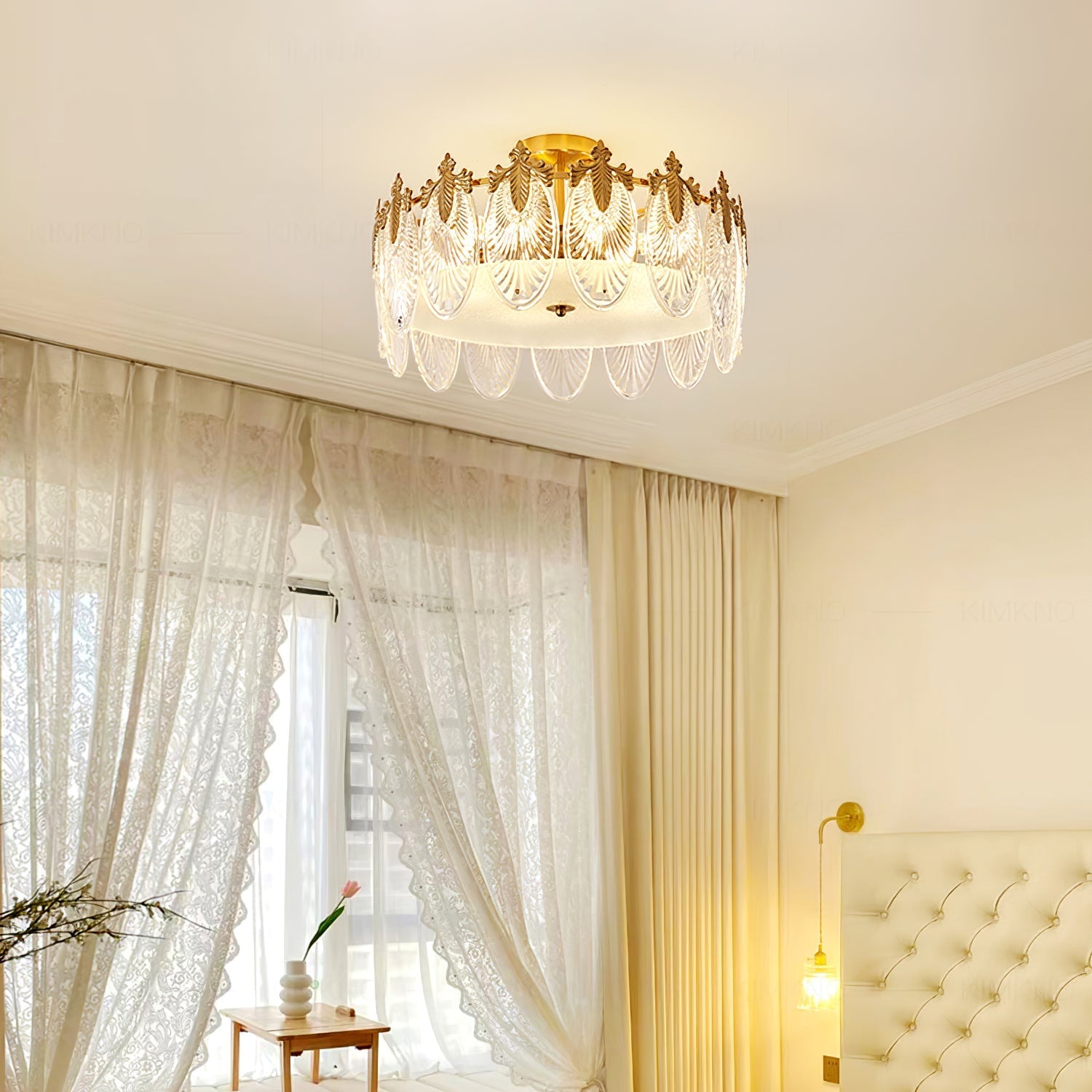 Lustra Chandelier Glass Petals Gold Frame Round - Letslighting
