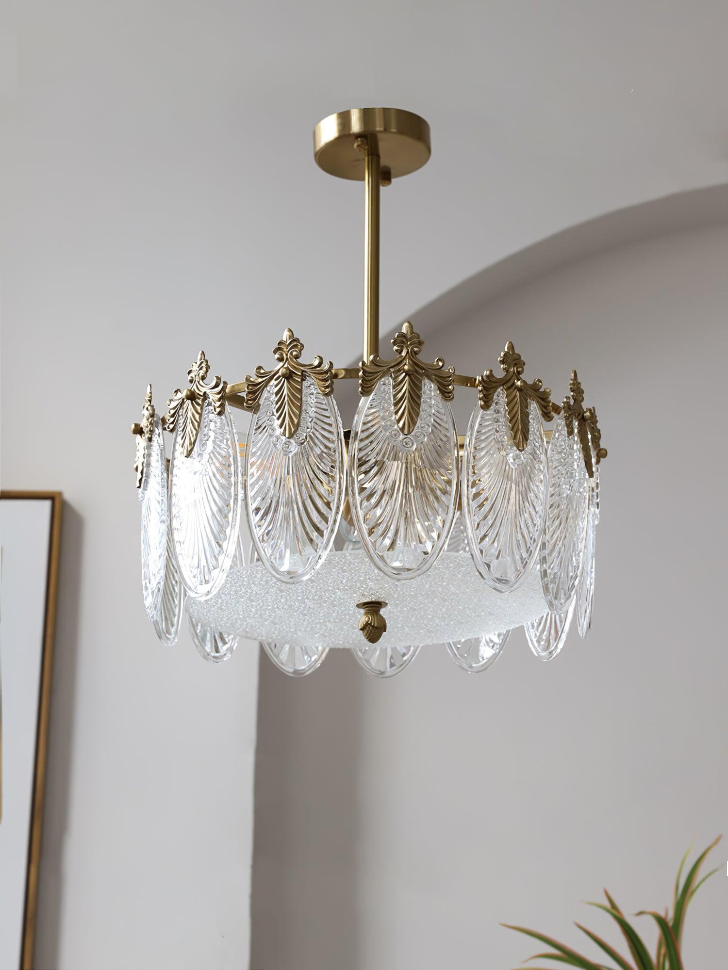 Lustra Chandelier Glass Petals Gold Frame Round - Letslighting
