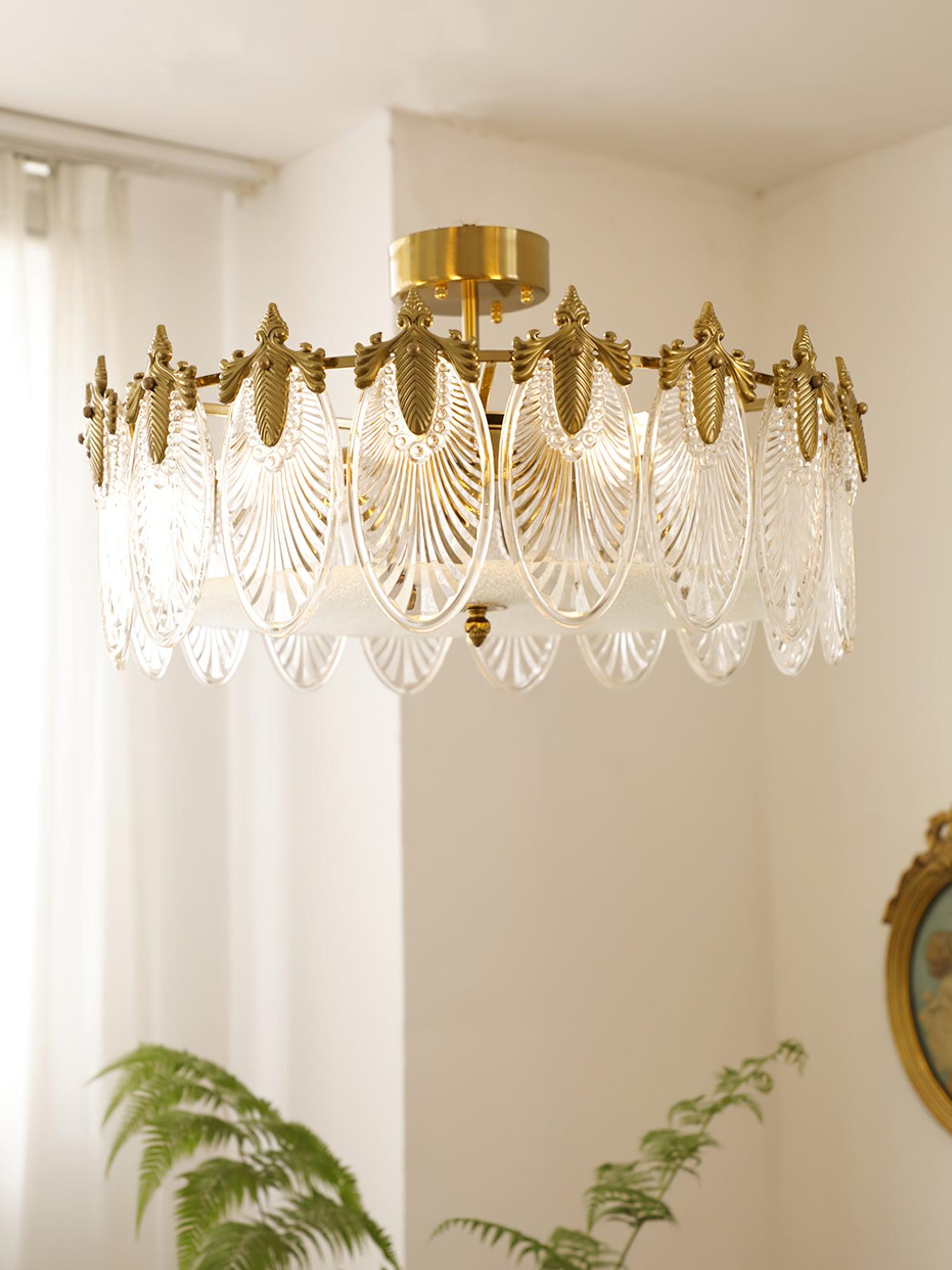 Lustra Chandelier Glass Petals Gold Frame Round - Letslighting
