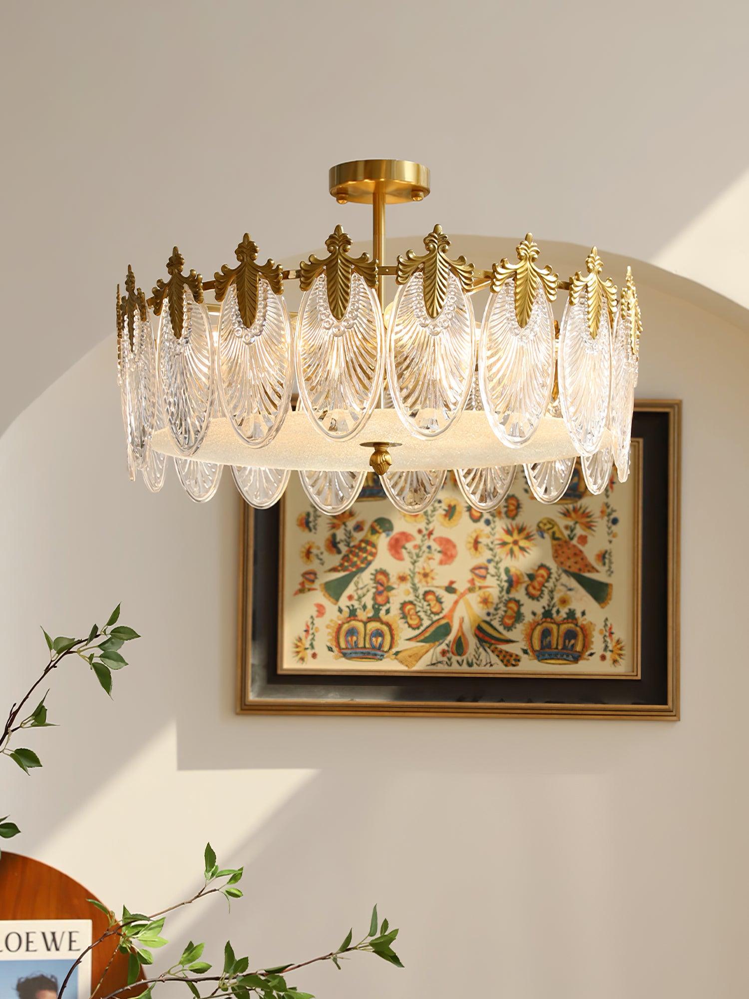 Lustra Chandelier Glass Petals Gold Frame Round - Letslighting