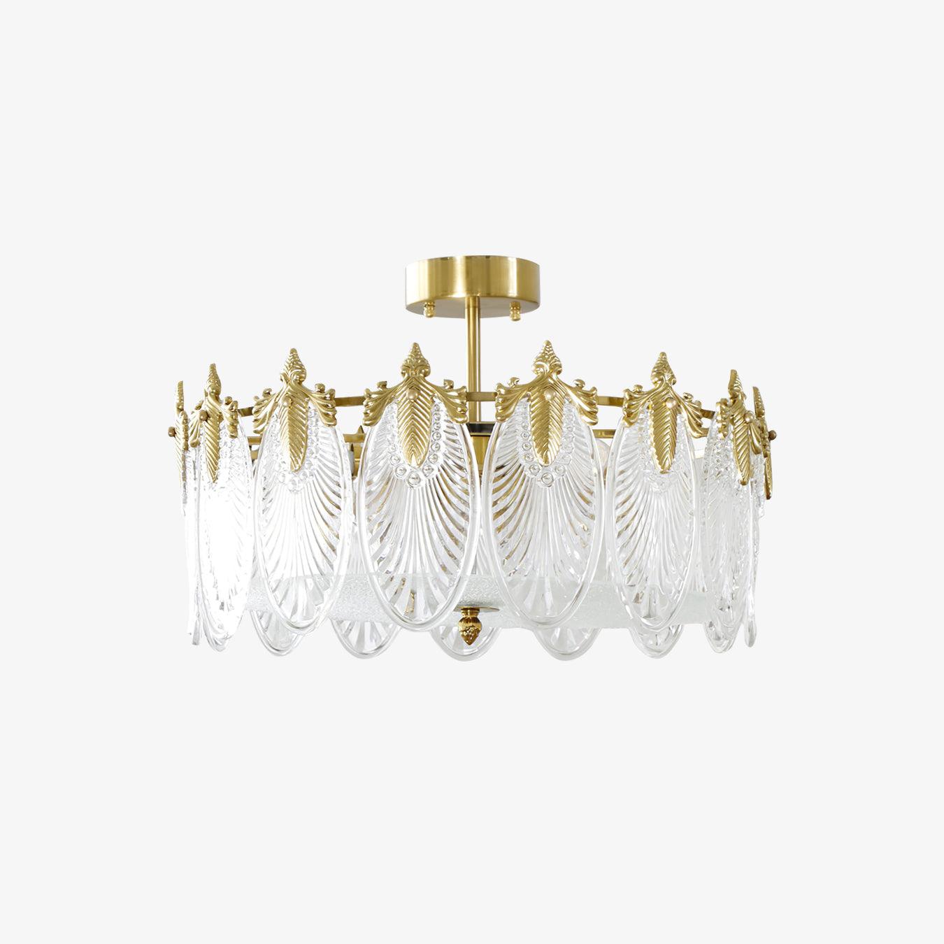 Lustra Chandelier Glass Petals Gold Frame Round - Letslighting