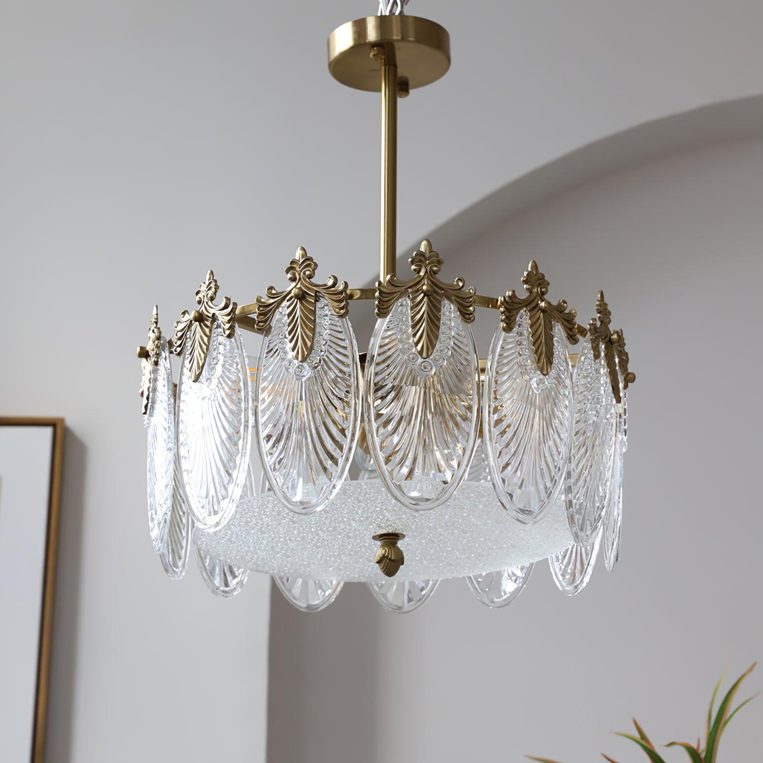 Lustra Chandelier Glass Petals Gold Frame Round - Letslighting
