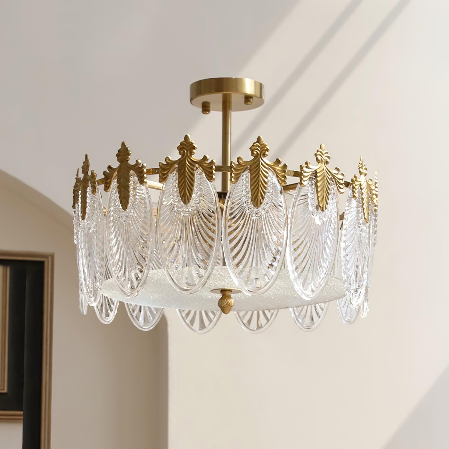 Lustra Chandelier Glass Petals Gold Frame Round - Letslighting