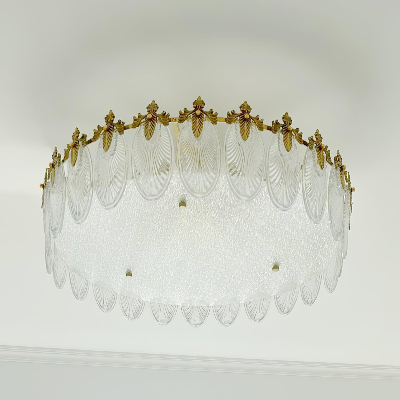 Lustra Chandelier Glass Petals Gold Frame Round - Letslighting