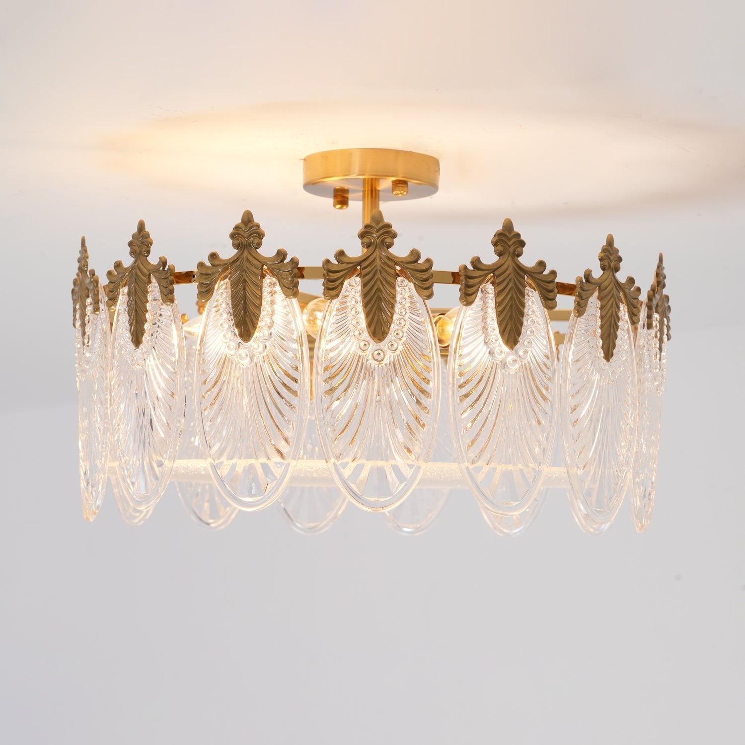 Lustra Chandelier Glass Petals Gold Frame Round - Letslighting