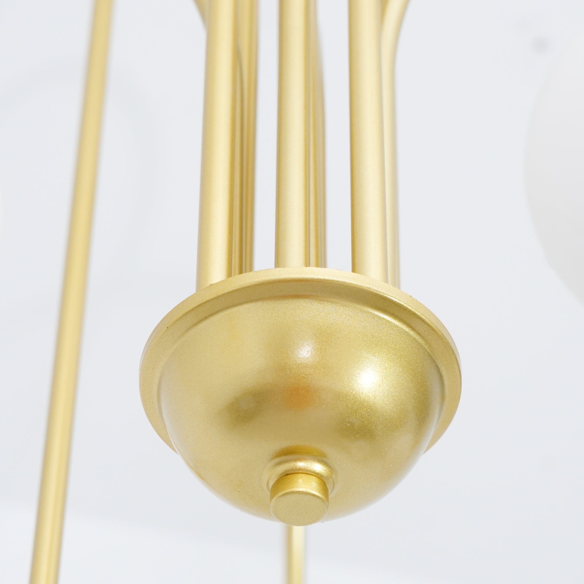 Lustra Chandelier Brass Curved Arms White Globe - Letslighting