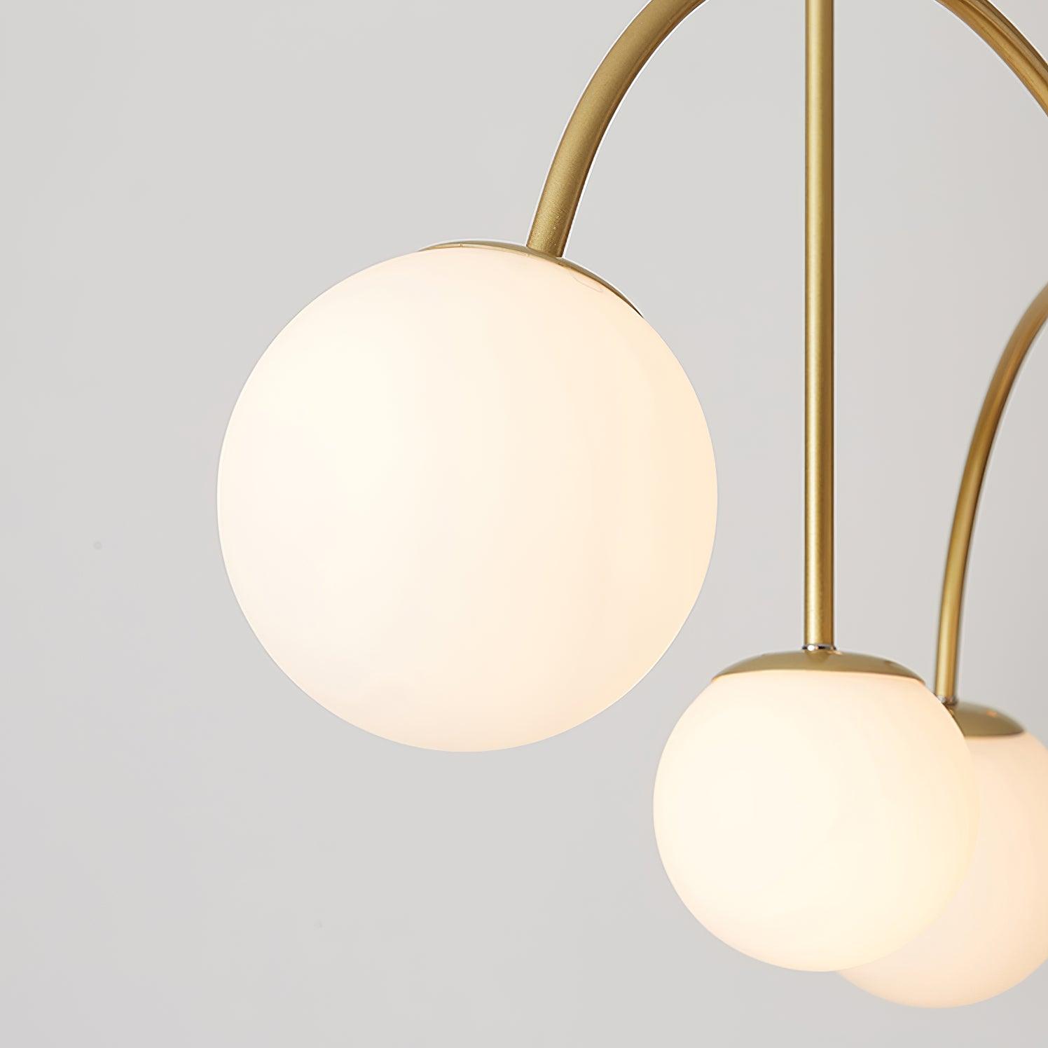 Lustra Chandelier Brass Curved Arms White Globe - Letslighting