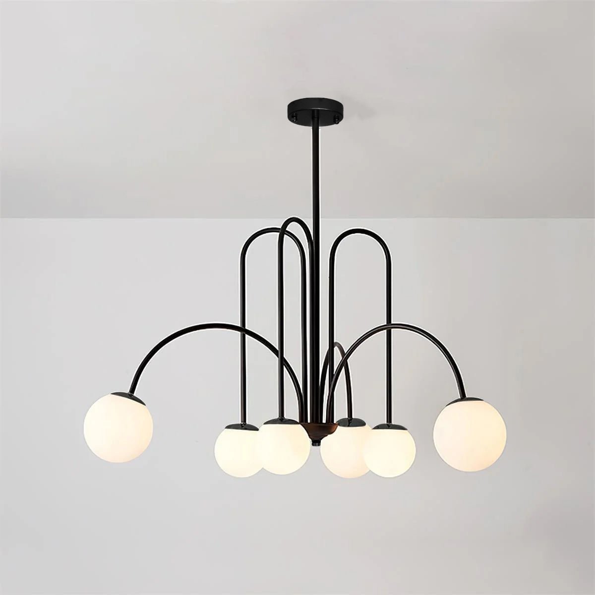Lustra Chandelier Brass Curved Arms White Globe - Letslighting