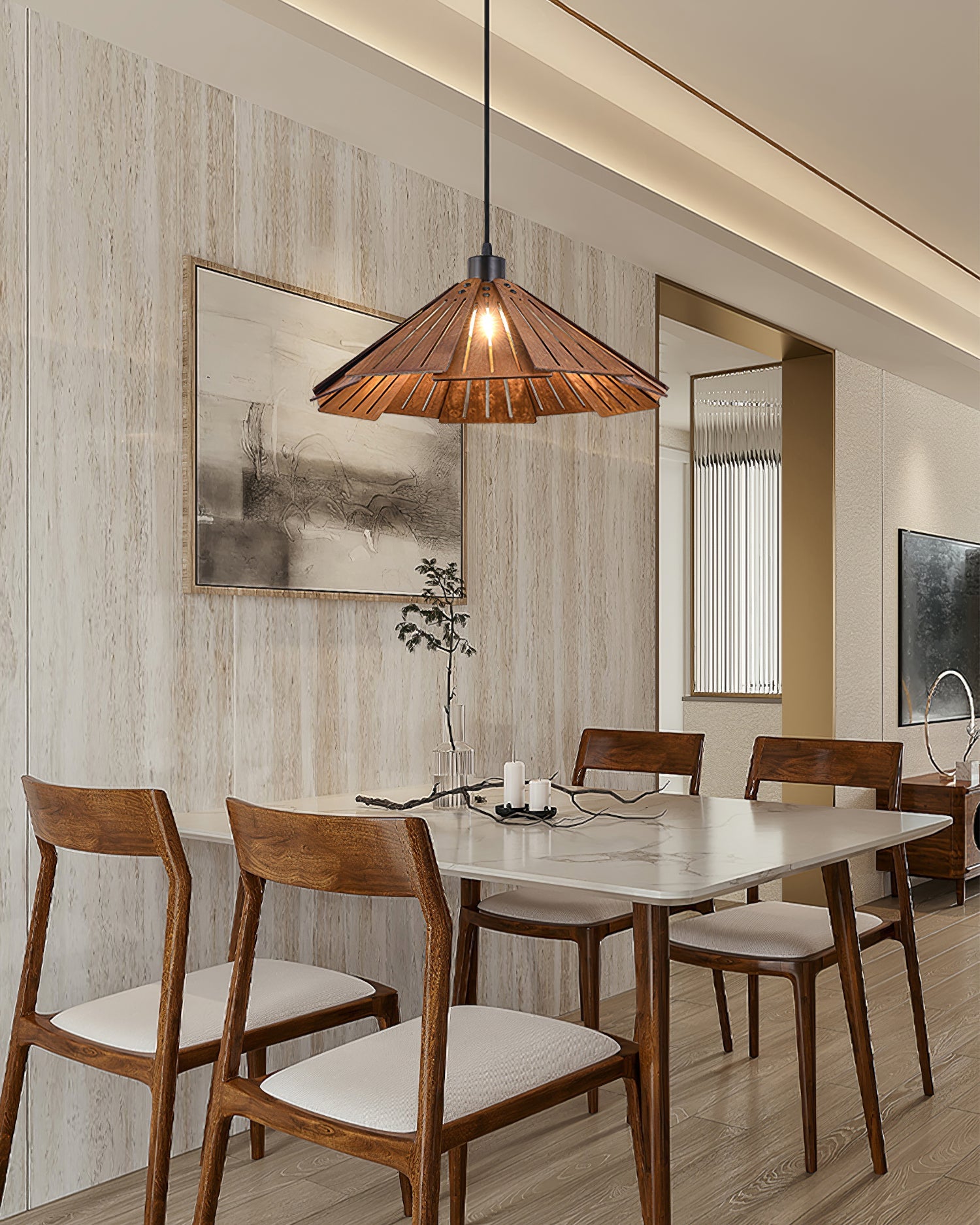 Delfina Pendant Lamp Wood Panel Wabi-Sabi Organic - Letslighting