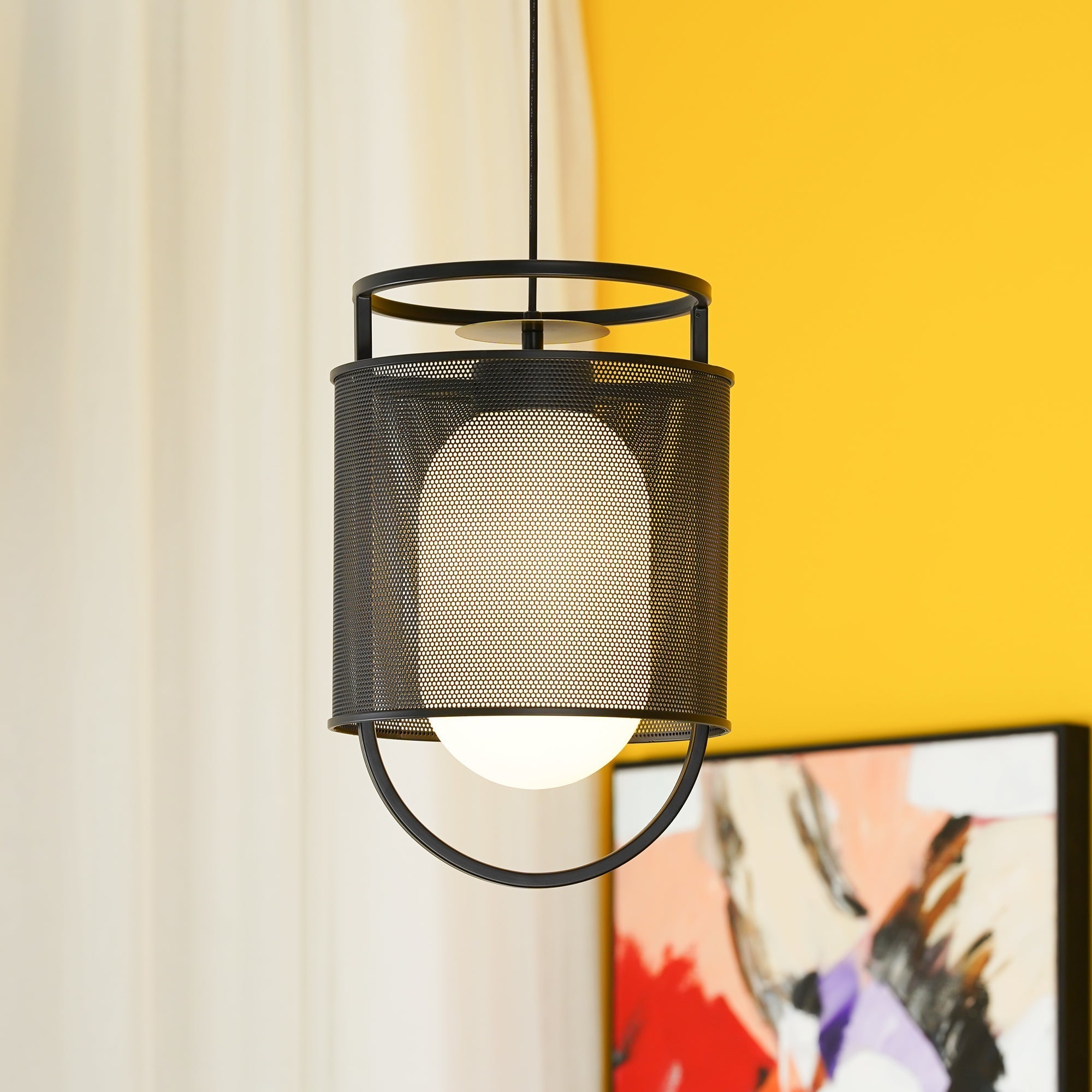 Solara Pendant Lamp Mesh Cylinder Brass Accent Industrial - Letslighting