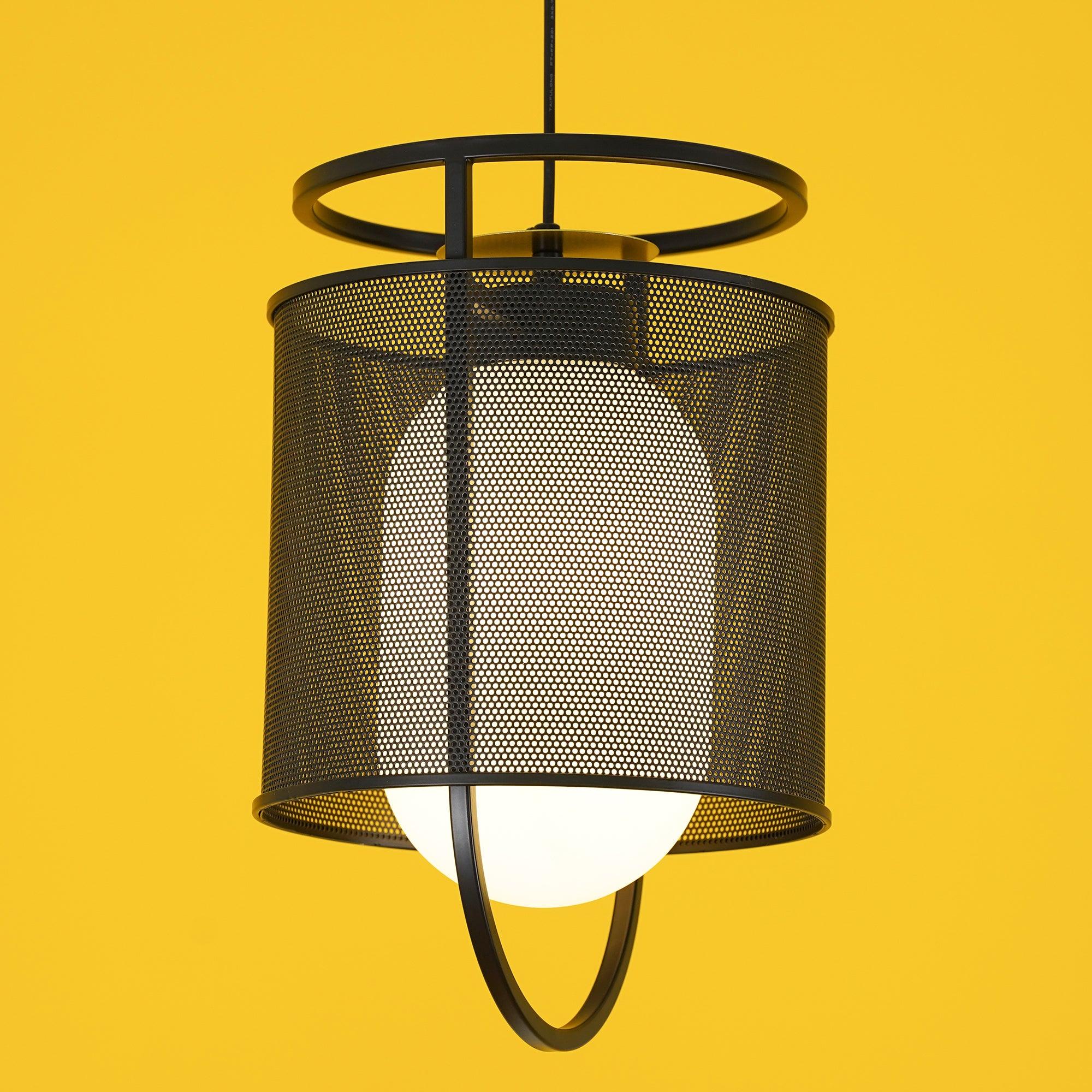 Solara Pendant Lamp Mesh Cylinder Brass Accent Industrial - Letslighting