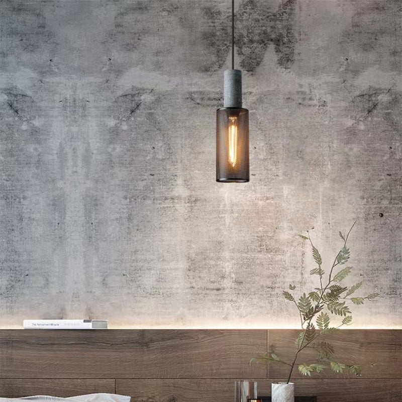 Arisha Industrial Cylindrical Pendant Light, Cement Wabi-Sabi - Letslighting