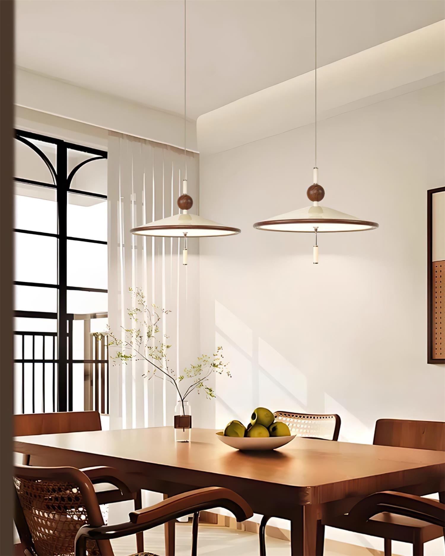 Devon Pendant Lamp Metal Wide-Brim Wood-Trim Minimalist - Letslighting