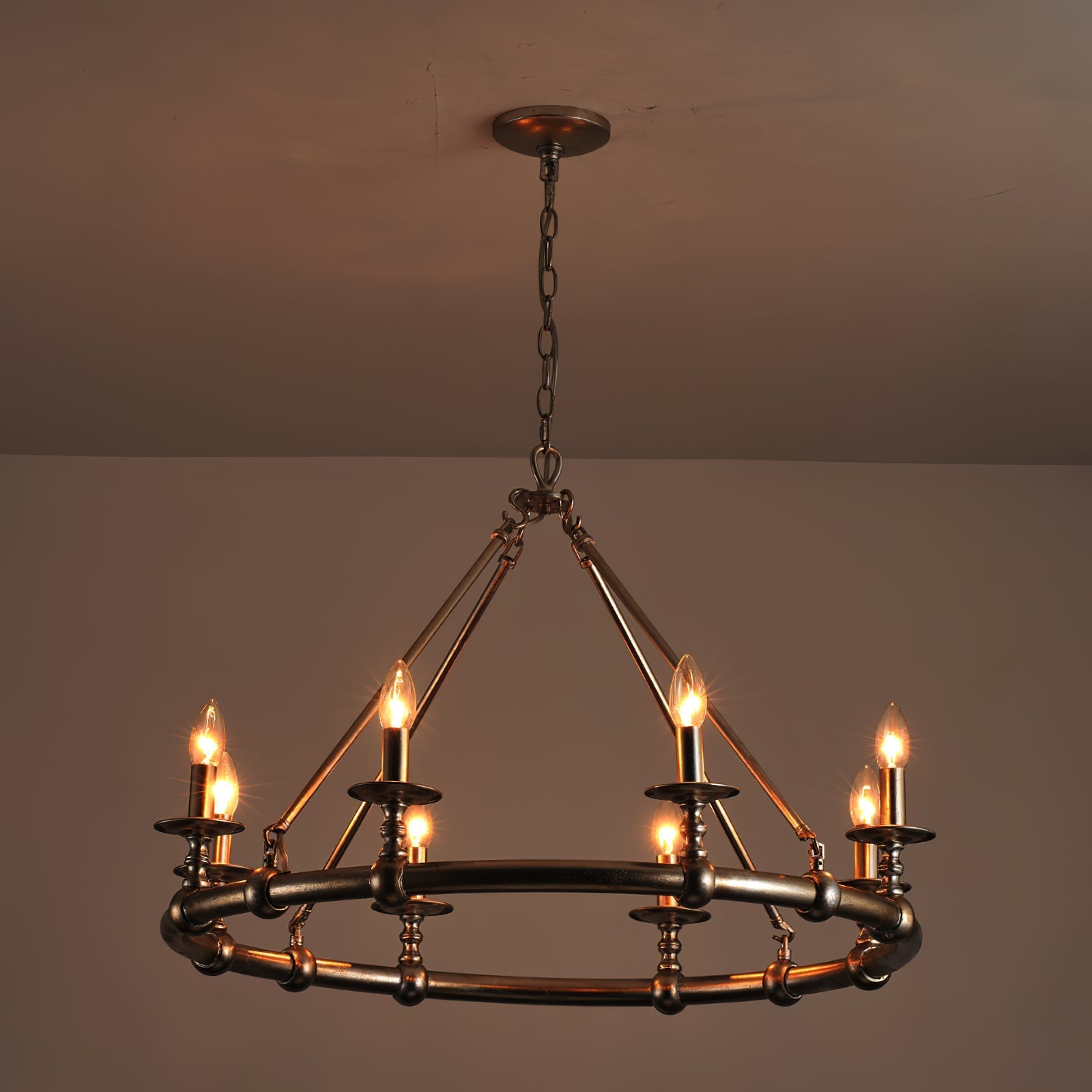 Unite Vintage Industrial Round Gold Chandelier - Letslighting