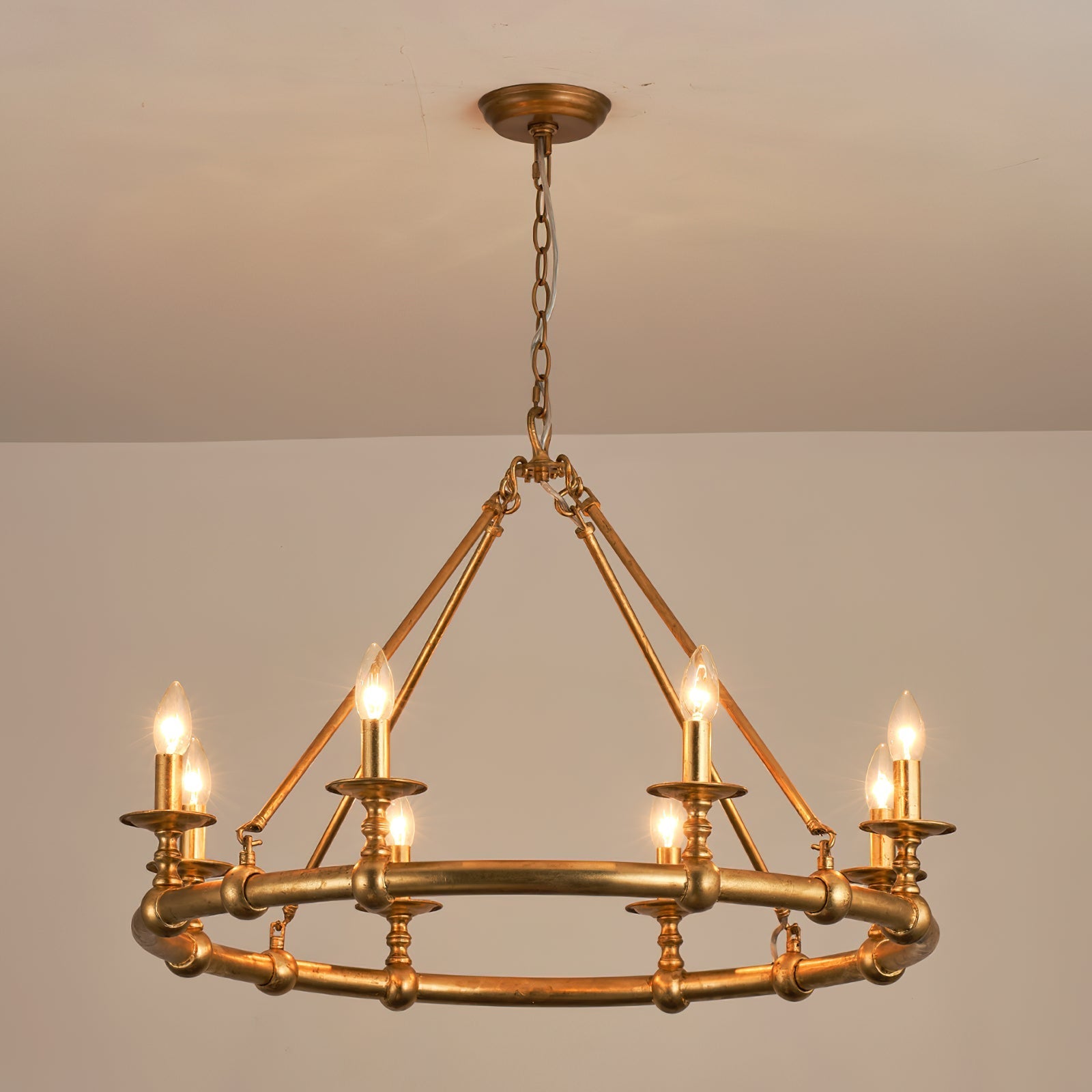 Unite Vintage Industrial Round Gold Chandelier - Letslighting