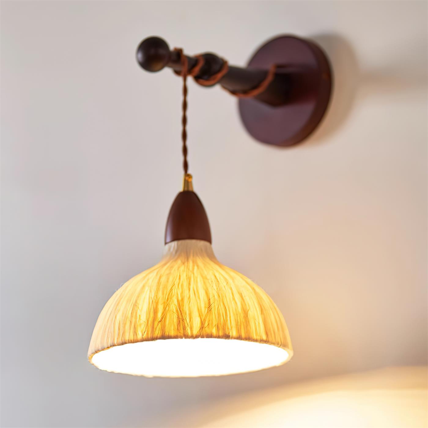 Wall Lamp Rice Paper Shade Wood Arm Soft Ambient Cozy Minimalist - Letslighting