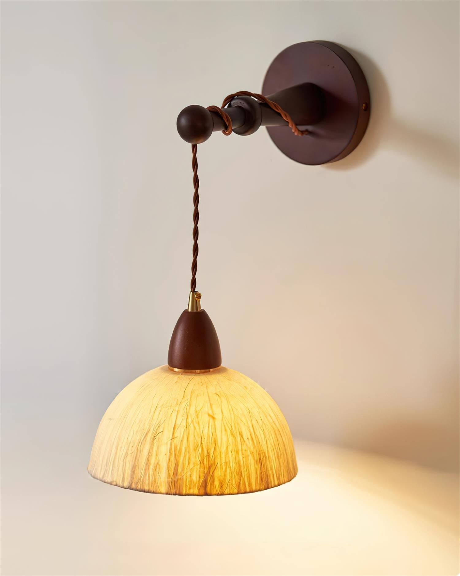 Wall Lamp Rice Paper Shade Wood Arm Soft Ambient Cozy Minimalist - Letslighting