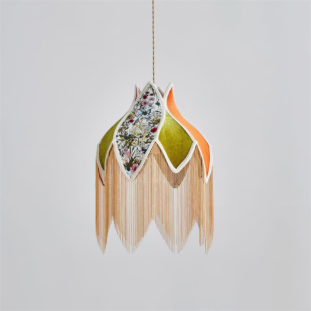 Pendant Lamp with Floral Petal Fabric Shade Fringe Bohemian - Letslighting