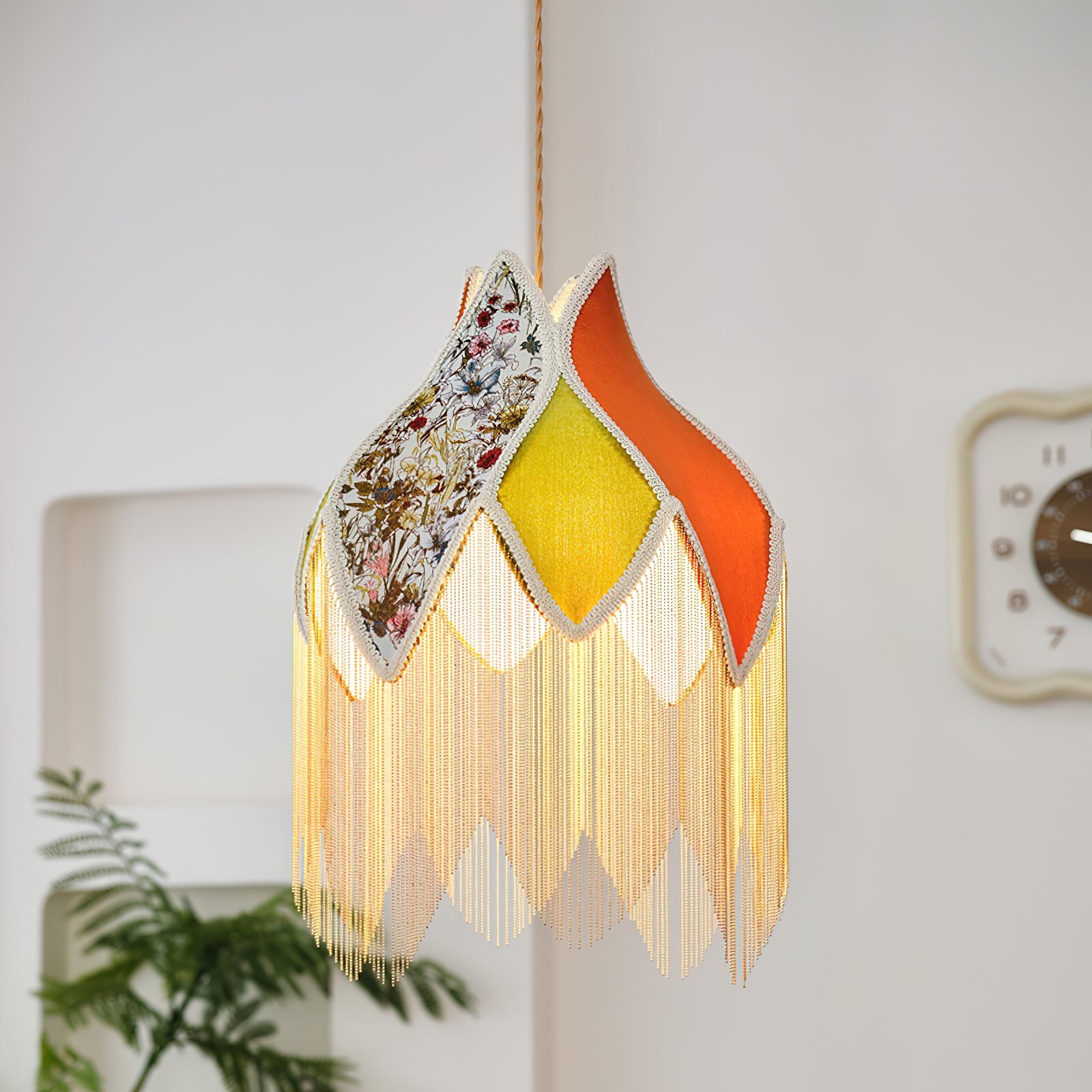 Pendant Lamp with Floral Petal Fabric Shade Fringe Bohemian - Letslighting