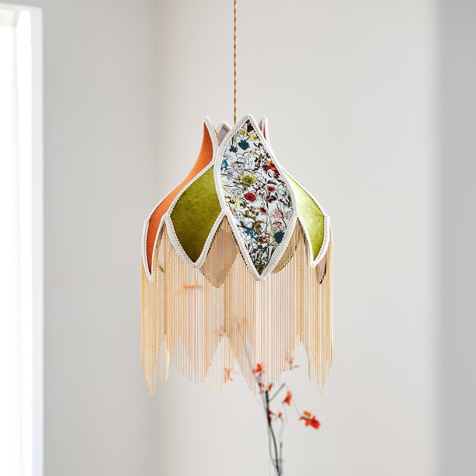 Pendant Lamp with Floral Petal Fabric Shade Fringe Bohemian - Letslighting