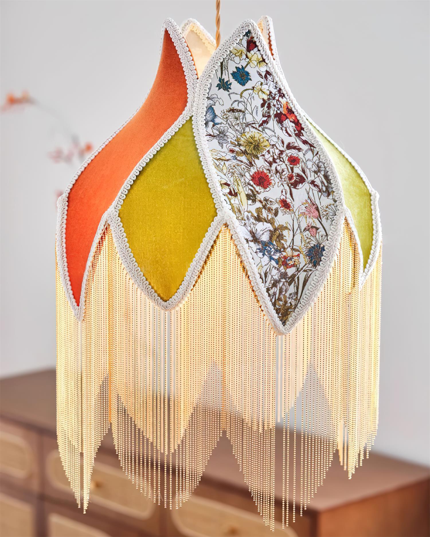 Pendant Lamp with Floral Petal Fabric Shade Fringe Bohemian - Letslighting