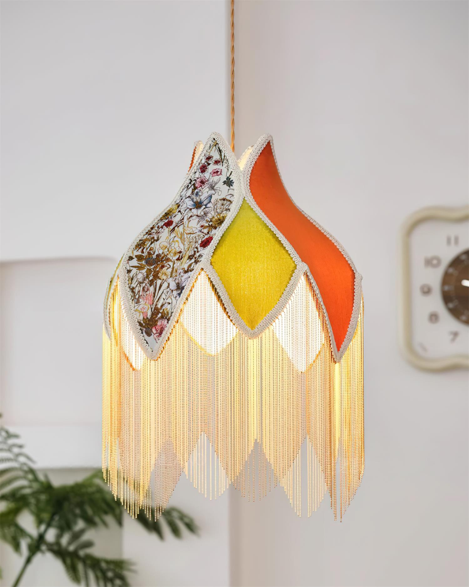 Pendant Lamp with Floral Petal Fabric Shade Fringe Bohemian - Letslighting