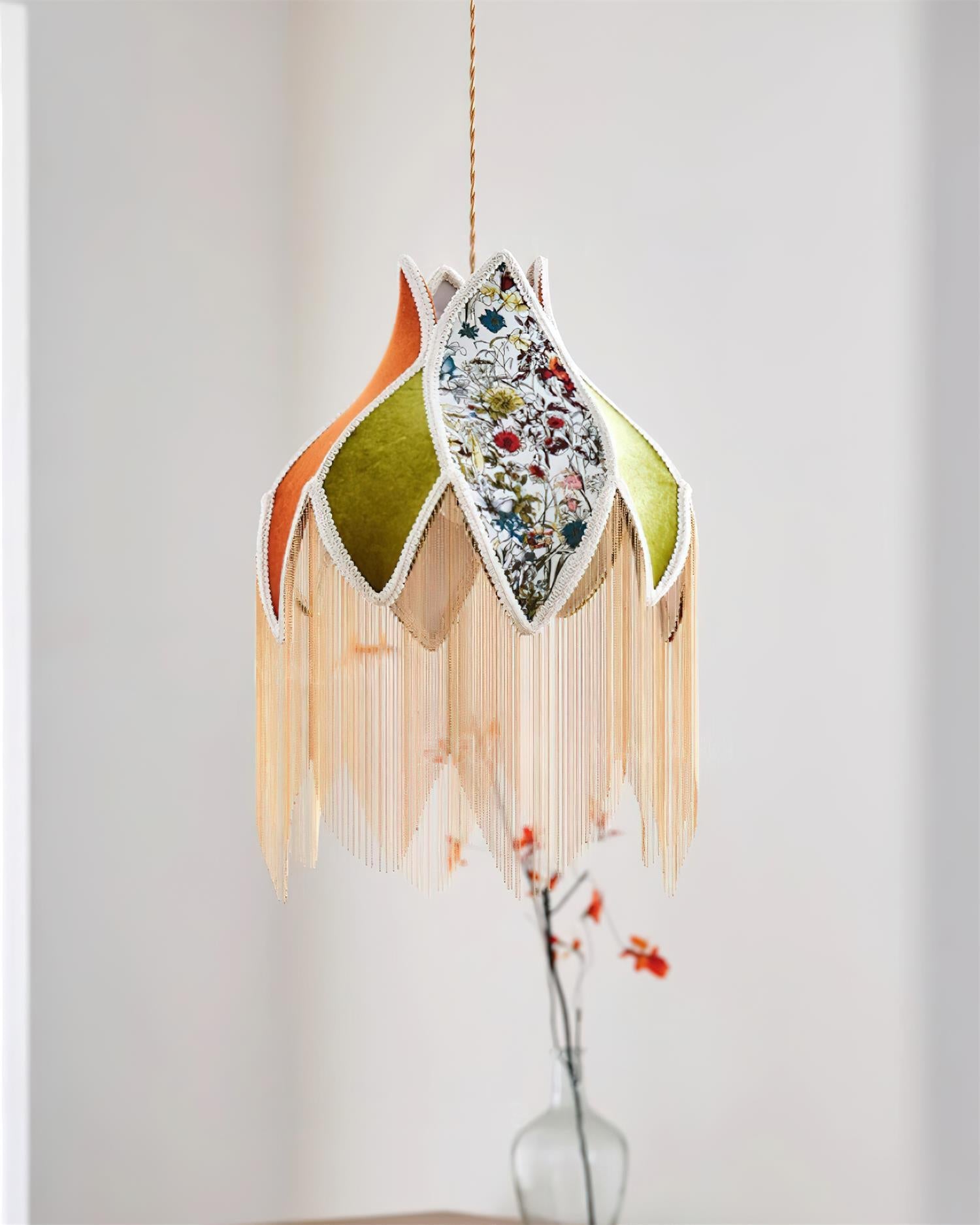 Pendant Lamp with Floral Petal Fabric Shade Fringe Bohemian - Letslighting