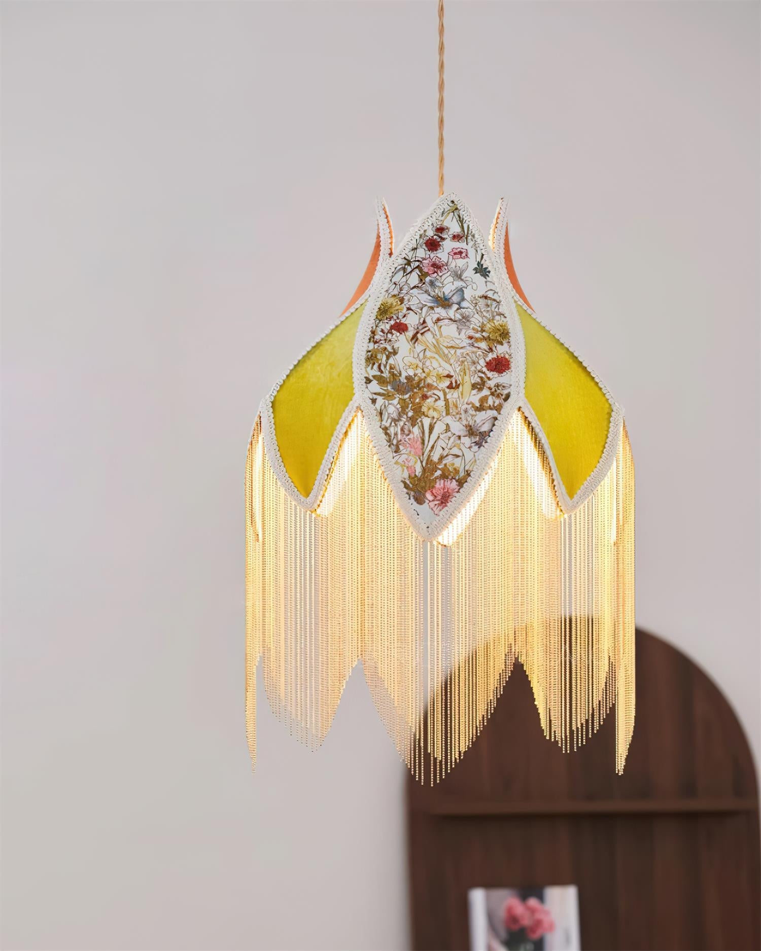 Pendant Lamp with Floral Petal Fabric Shade Fringe Bohemian - Letslighting