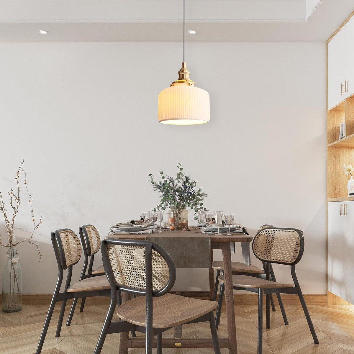 Pendant Lamp Ribbed Ceramic Shade with Gold Fitting Art - Letslighting