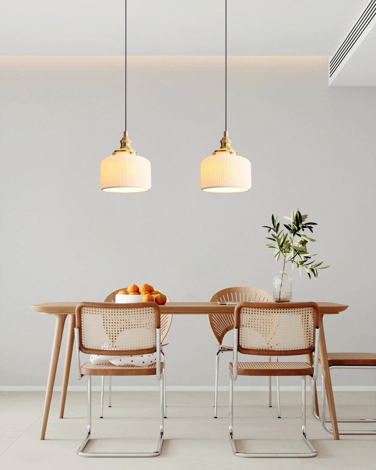 Pendant Lamp Ribbed Ceramic Shade with Gold Fitting Art - Letslighting