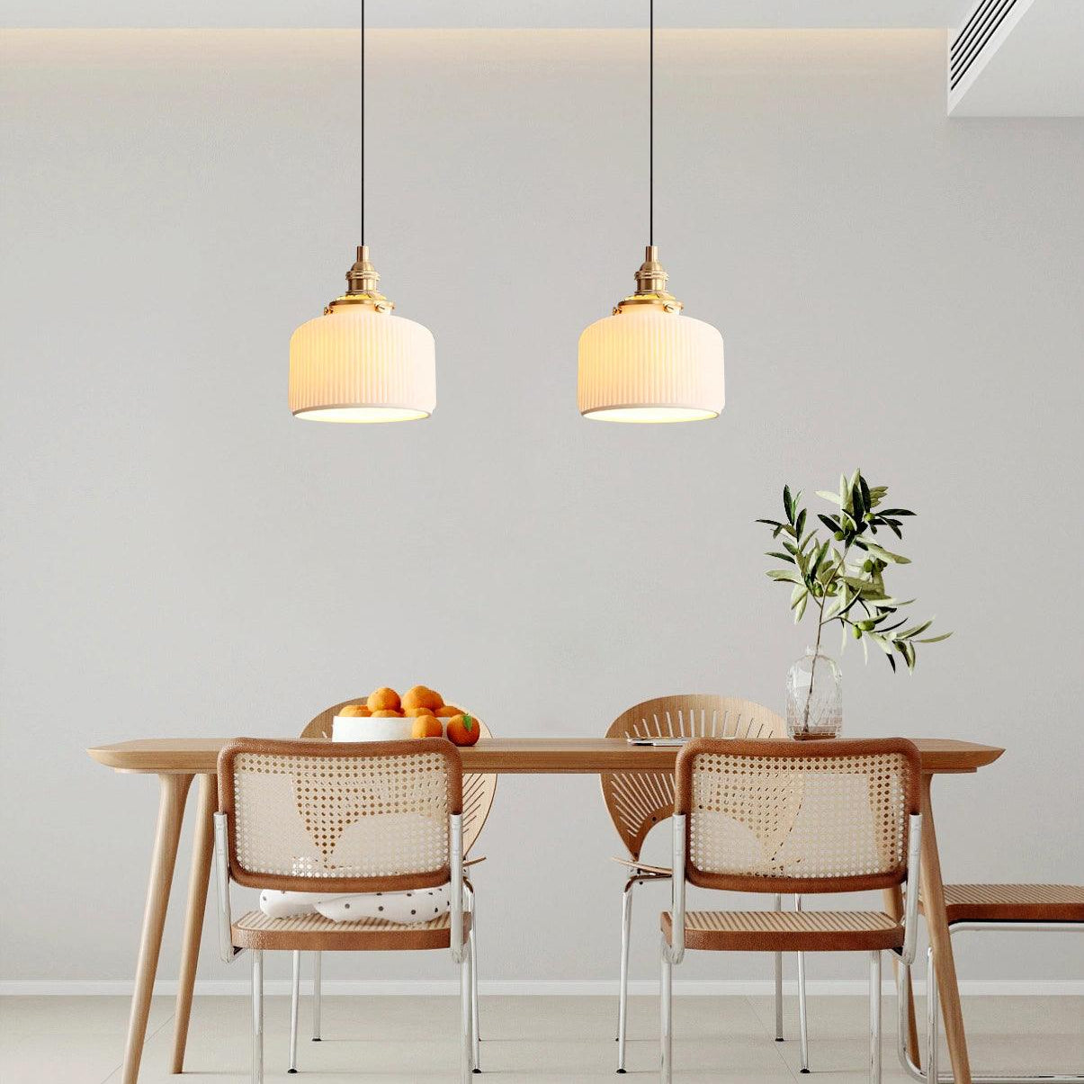 Pendant Lamp Ribbed Ceramic Shade with Gold Fitting Art - Letslighting