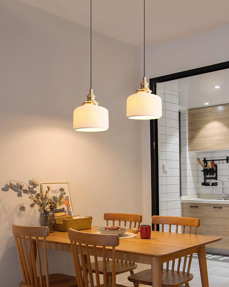 Pendant Lamp Ribbed Ceramic Shade with Gold Fitting Art - Letslighting